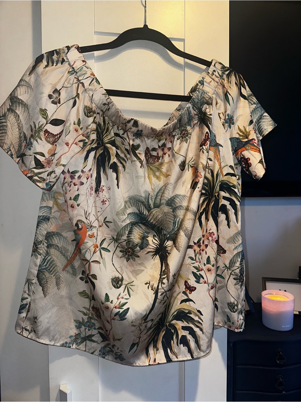 H&M Tropical Flower & Bird Off Shoulder Top